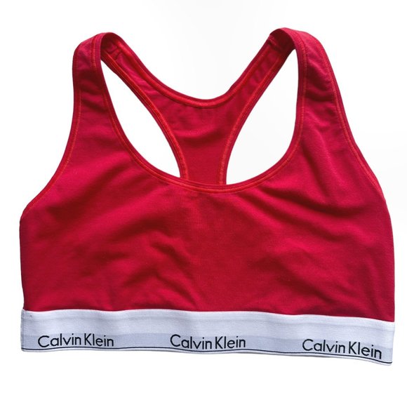 Calvin Klein Juniors Large Red Racerback Logo Cotton Bralette - Picture 1 of 5